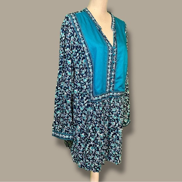 NWT Woman Within ‘Plus Size Button-Front Mixed Print Tunic’ in Teal/Navy Floral - Picture 12 of 15
